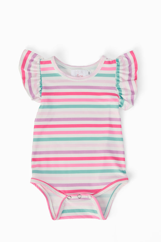 Pastel Stripes S/S Flutter Bodysuit - Front View