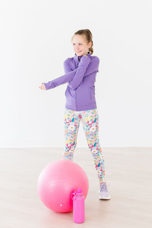 Playful Purple Full-Zip Ruffle Active Jacket - Front View