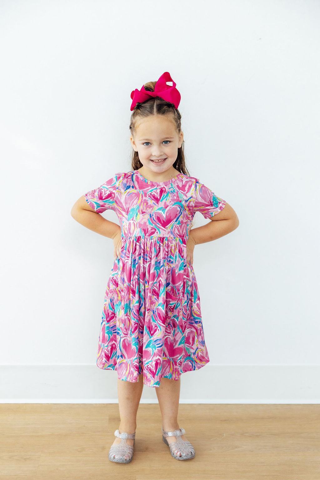 Sweetheart Scribble S/S Pocket Twirl Dress - Side View