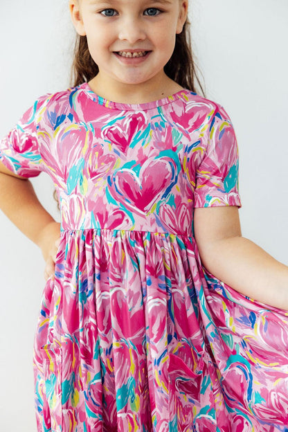 Sweetheart Scribble S/S Pocket Twirl Dress - Front View