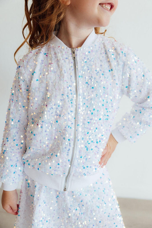 White Velvet Sequin Jacket - Front View