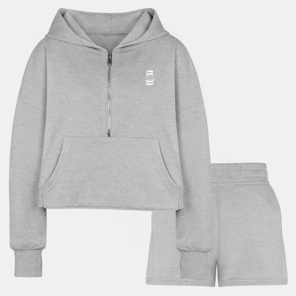 Women’s Cropped Hoodie & Jogger Short Set - heather gray