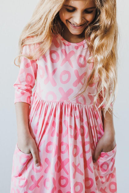 XOXO 3/4 Sleeve Pocket Twirl Dress - Front View