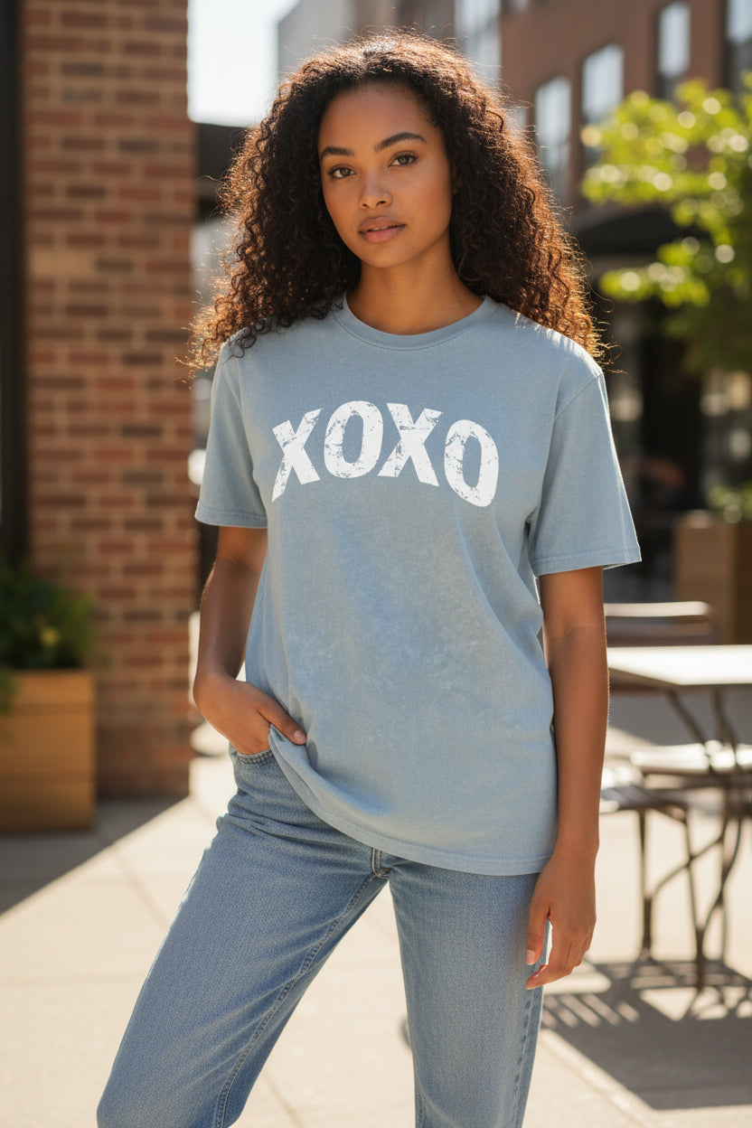 XOXO Vintage-Wash Oversized T-Shirt