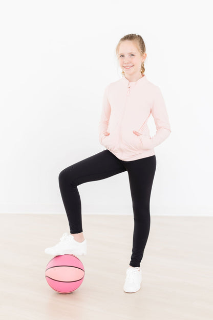 Zen Pink Full-Zip Ruffle Active Jacket - Front View