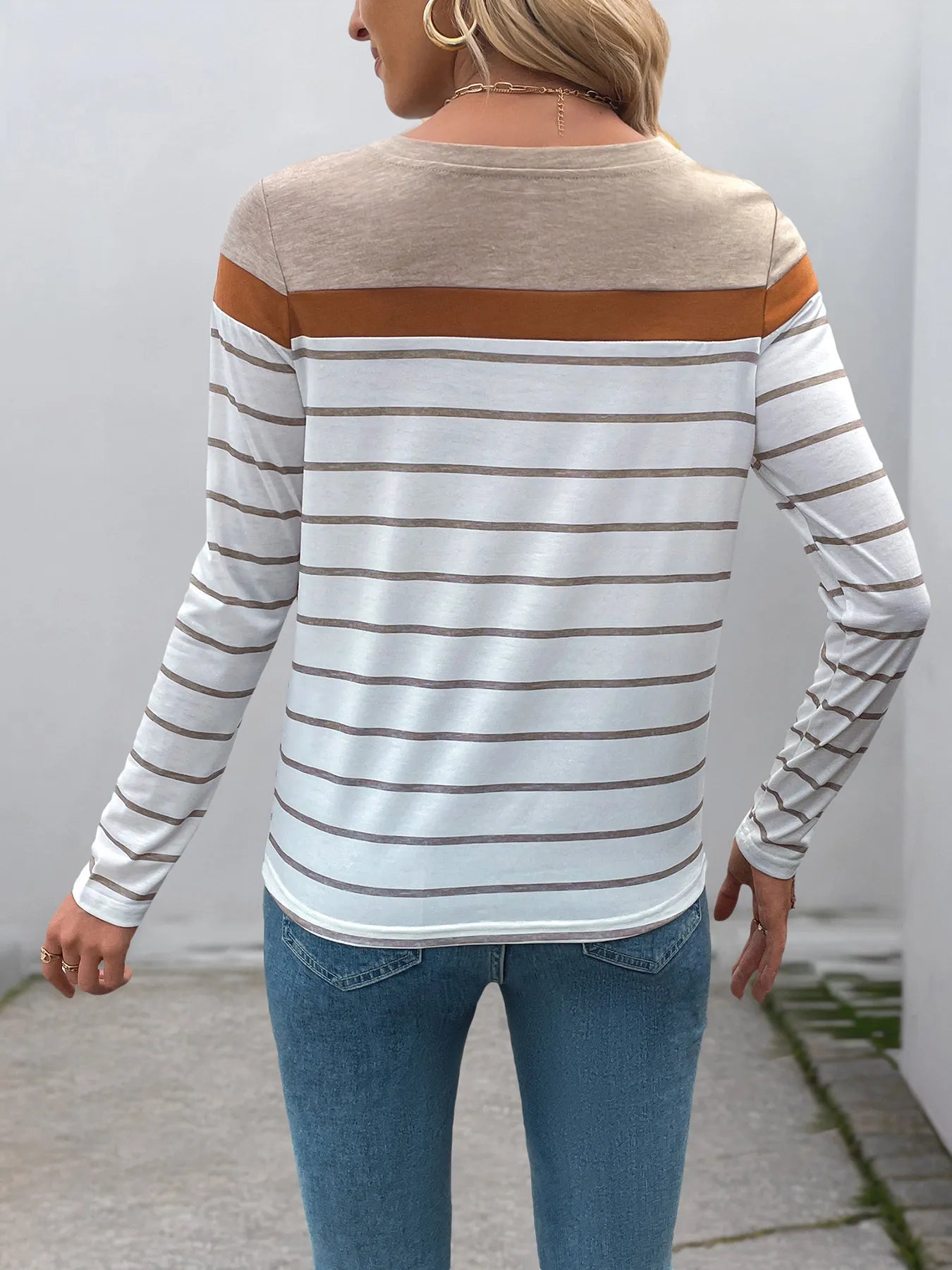Casual Striped Color Block Long Sleeve T-Shirt