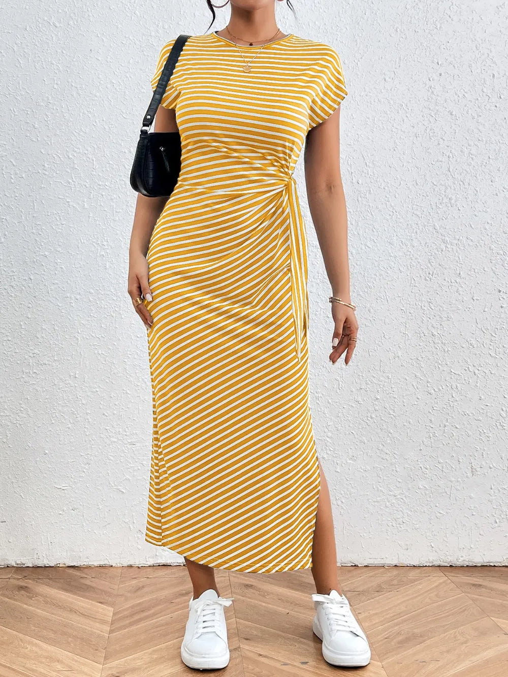 Side Tie Striped T-Shirt Dress