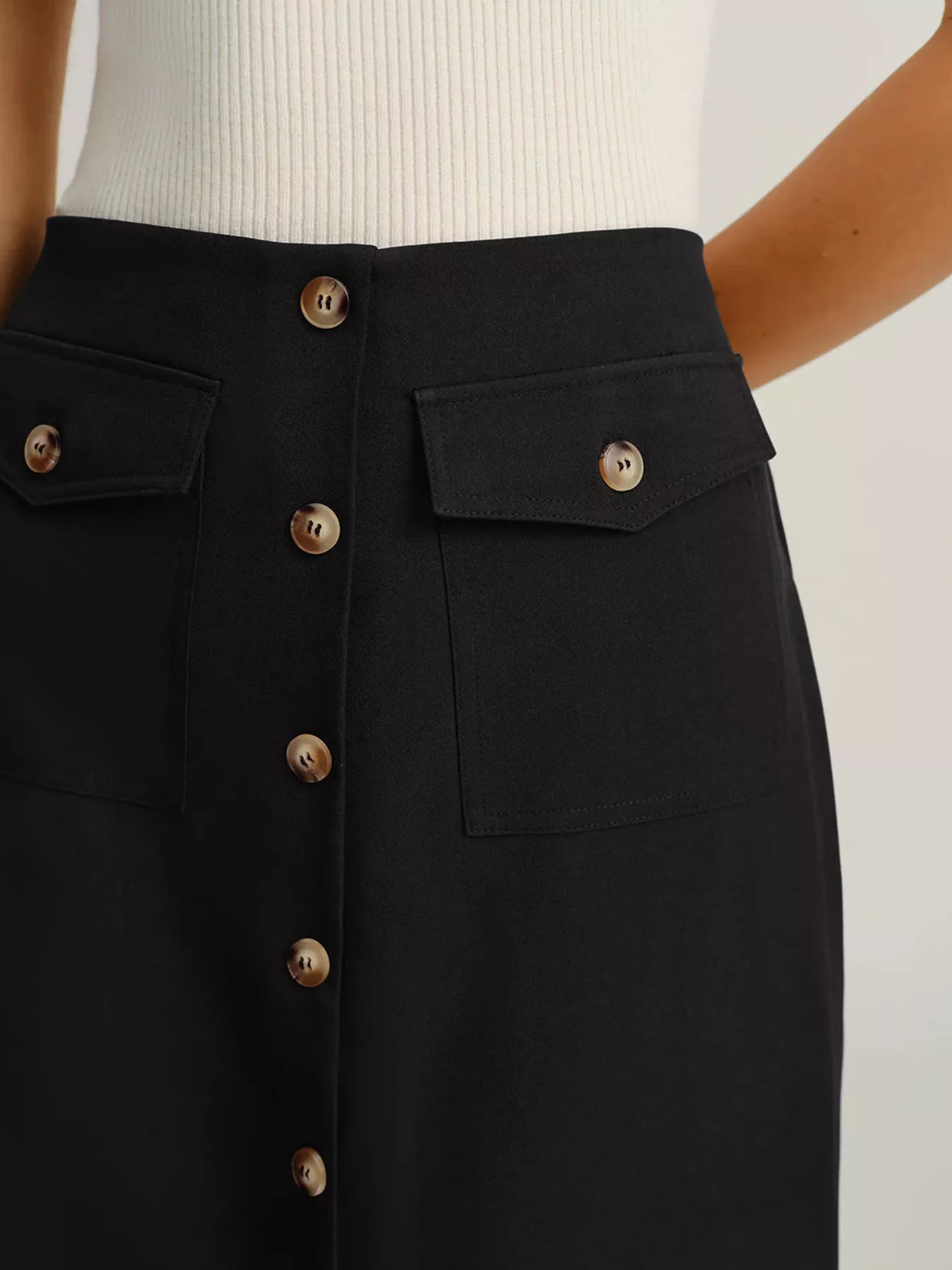 Button-Front Midi Skirt