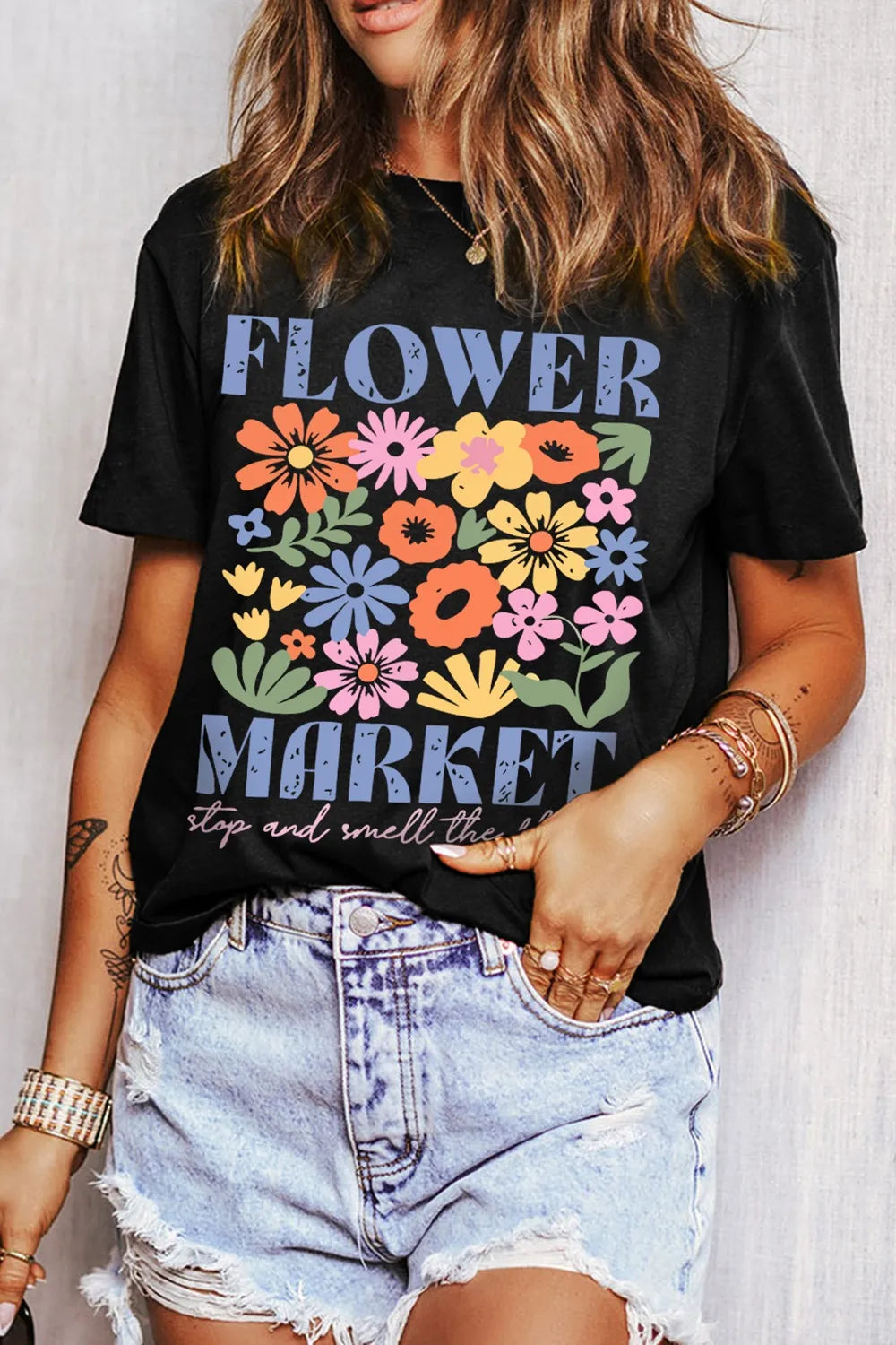 Flower Market Graphic Tee in Black
