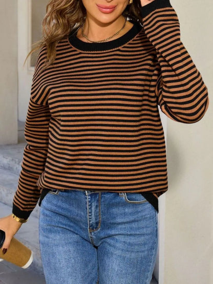 Striped Round Neck Sweater - Detail View 4