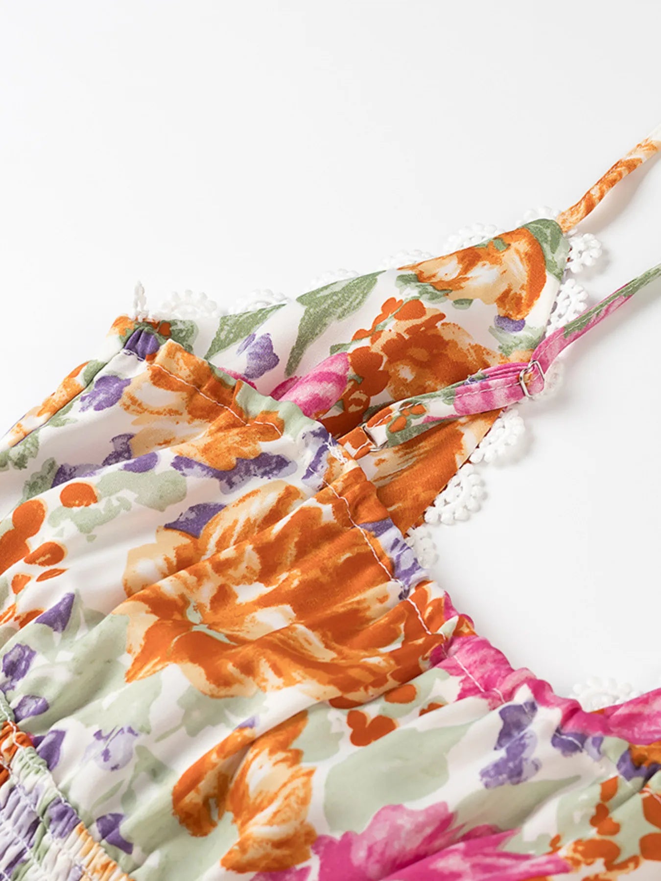 Floral Print Tie-Front Mini Dress with Lace Trim