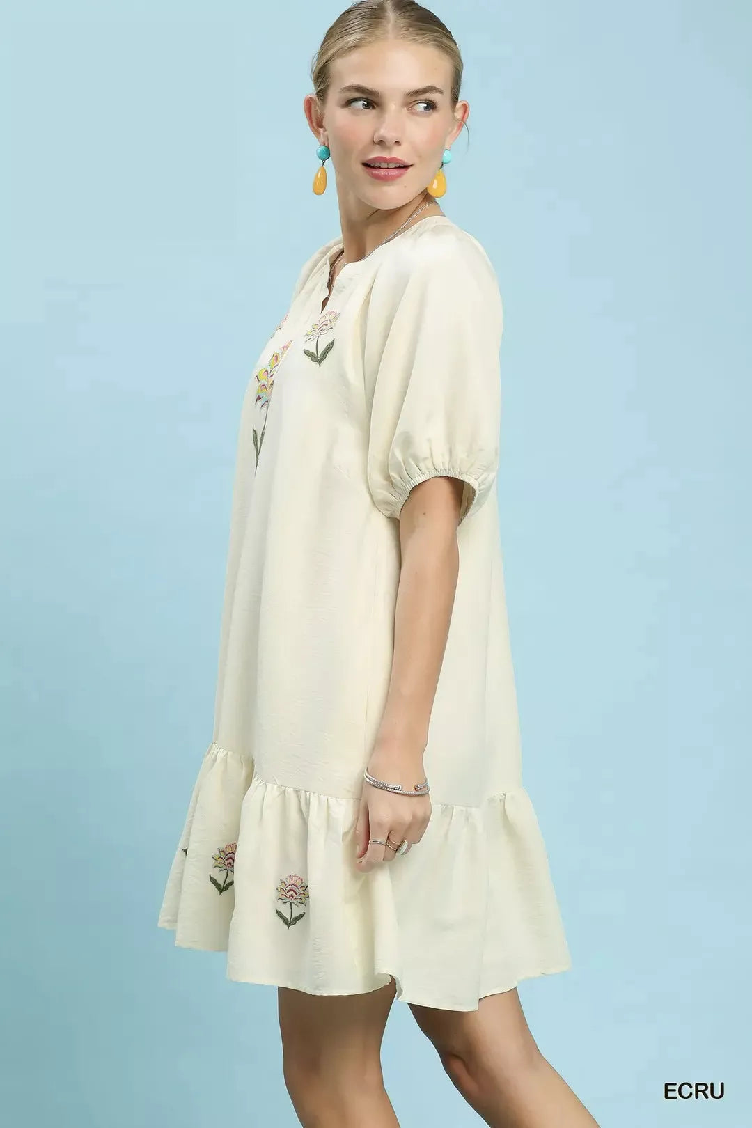 Embroidered Floral Babydoll Dress