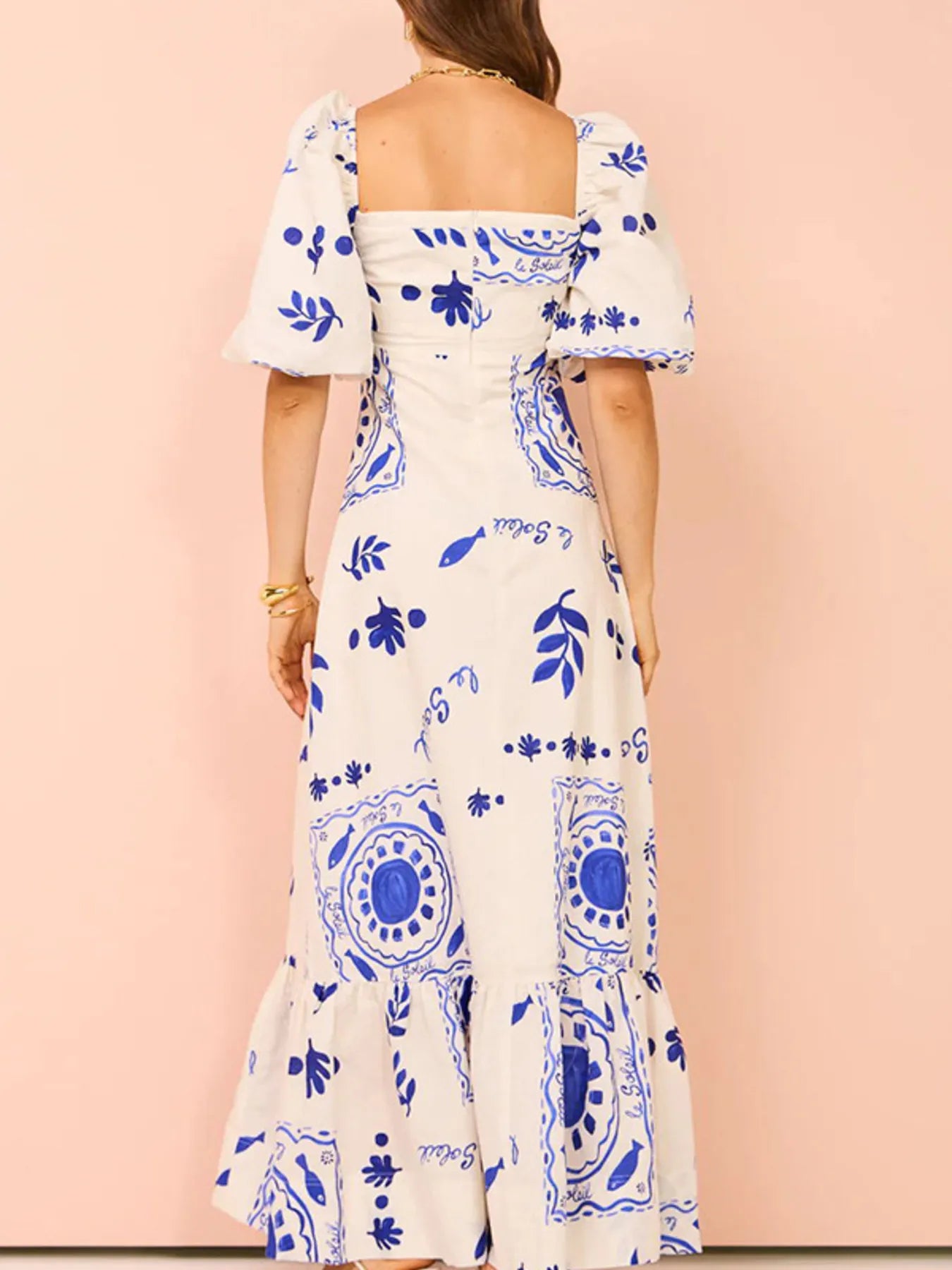 Floral Square Neck Puff Sleeve Maxi Dress