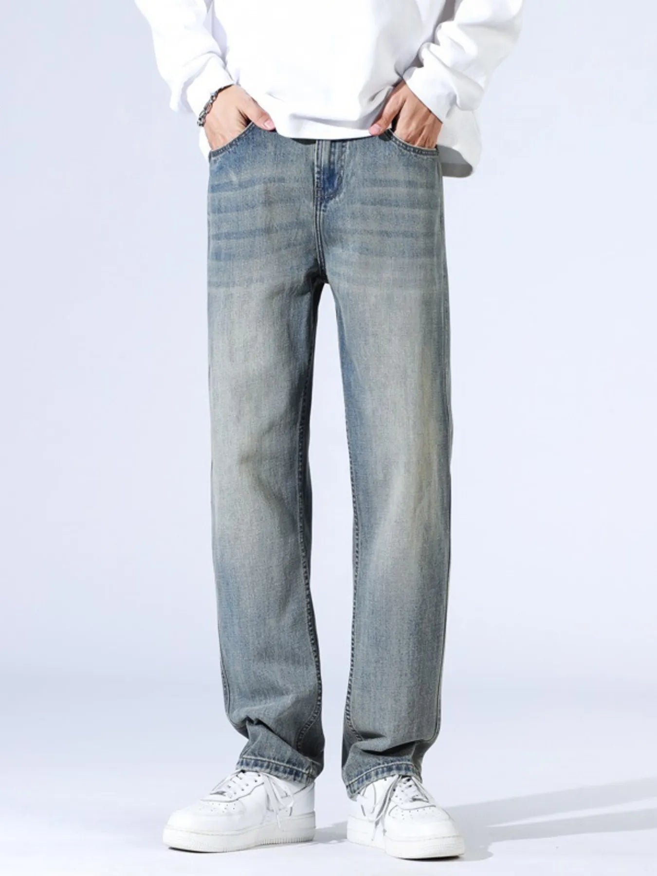 Men's Medium-Wash Straight Leg Jeans