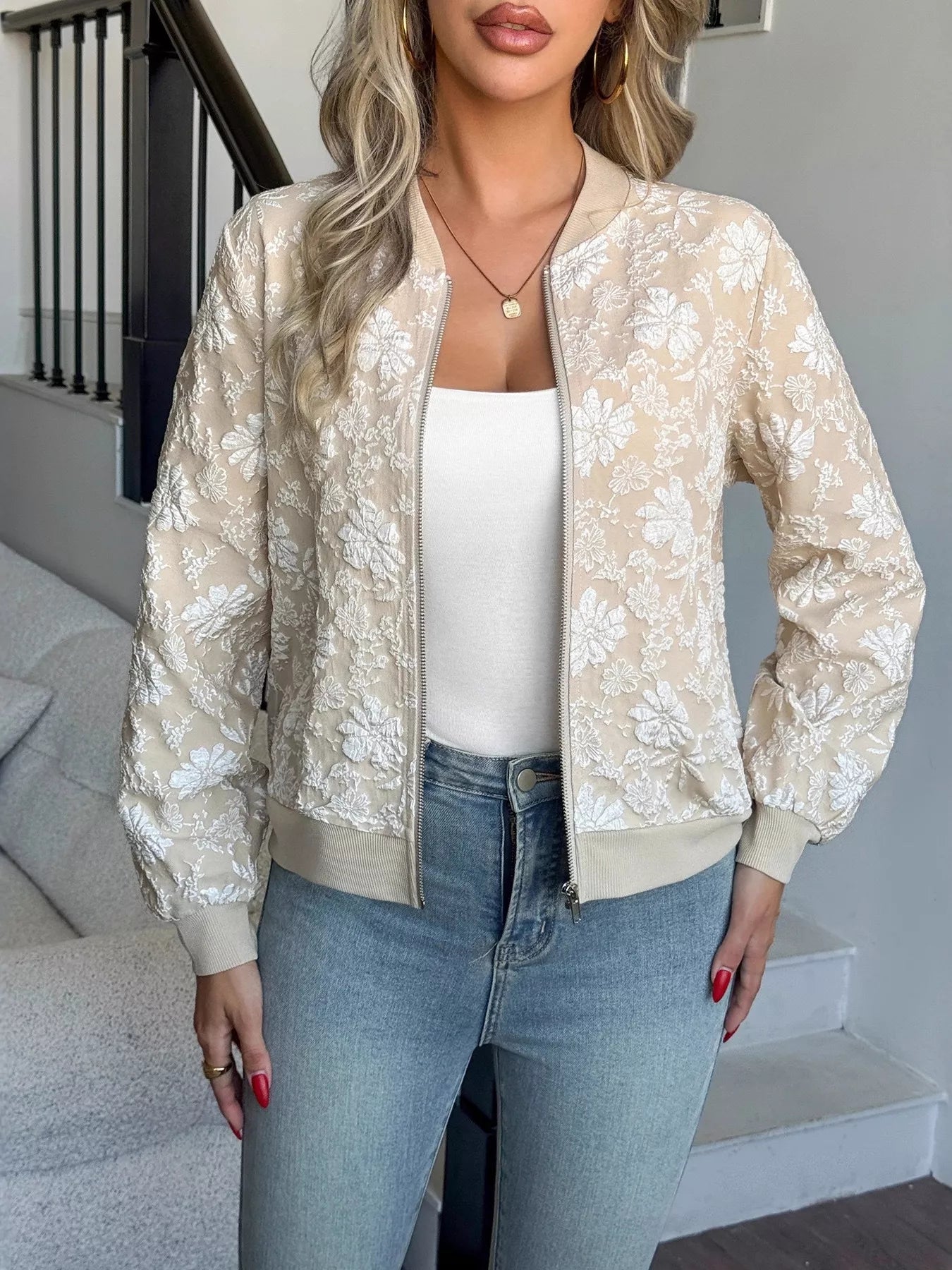 Jacquard Print Bomber Jacket