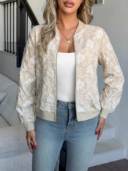 Jacquard Print Bomber Jacket - Front View