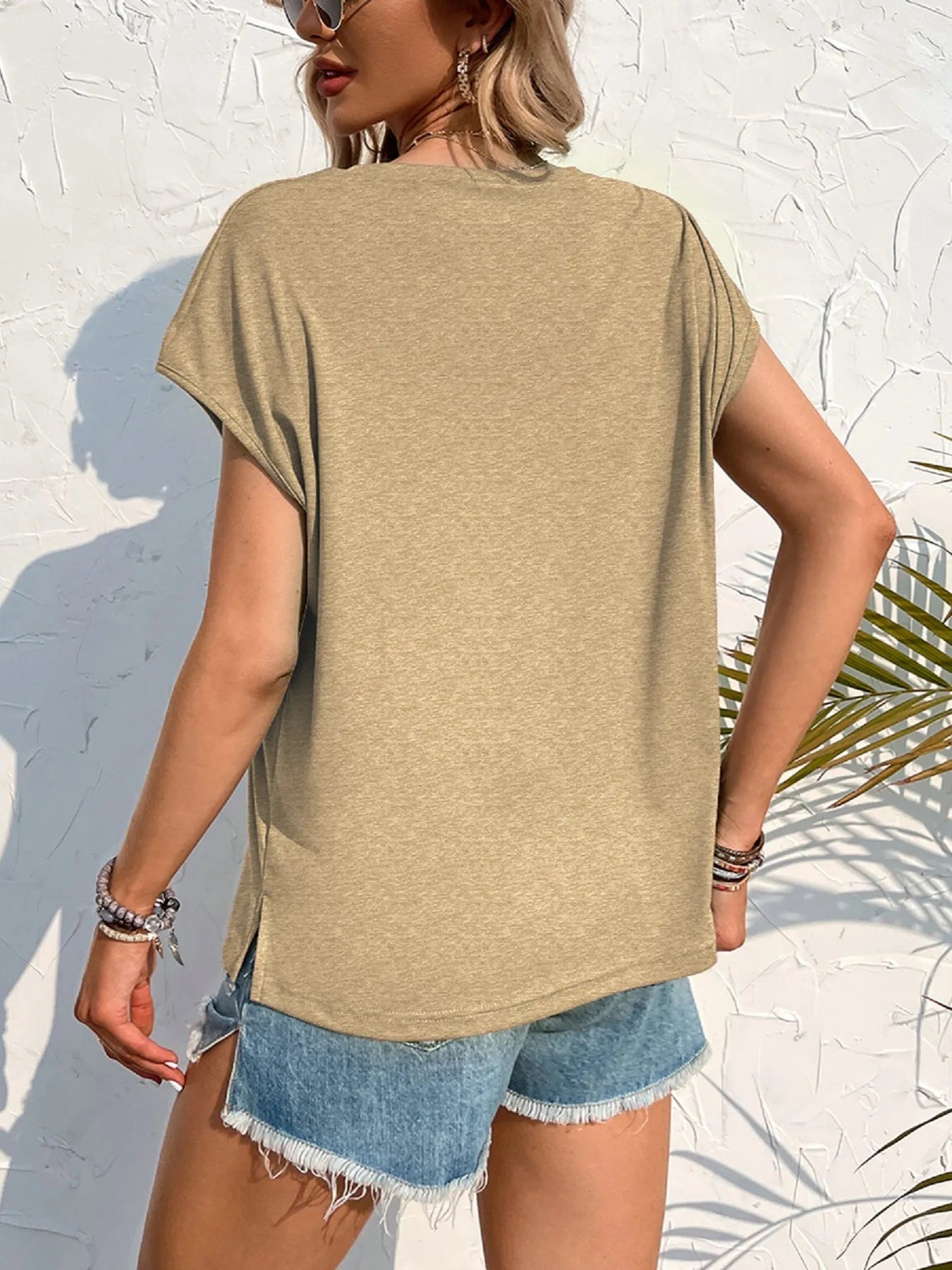 Women's Side Slit Round Neck T-Shirt