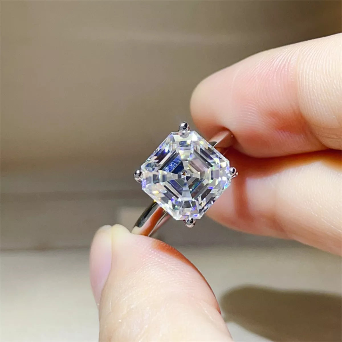 5 Carat Moissanite Asscher-Cut Solitaire Ring