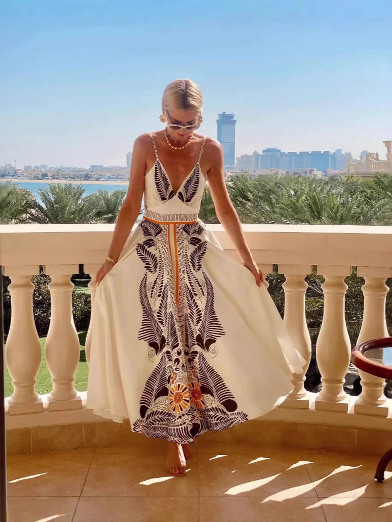 Santorini Styled V-Neck Maxi Dress