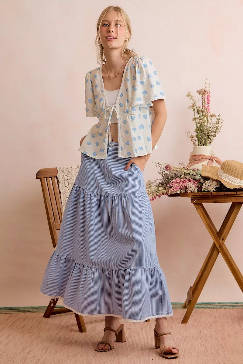 Shell Print Tie-Front Blouse