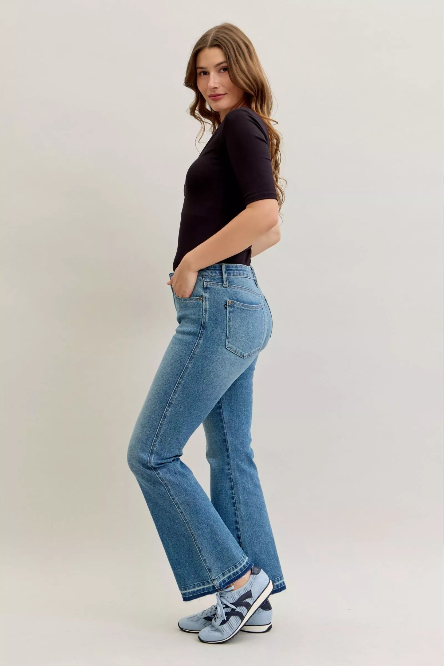 Mid-Rise Slim Bootcut Tummy Control Release Hem Jeans
