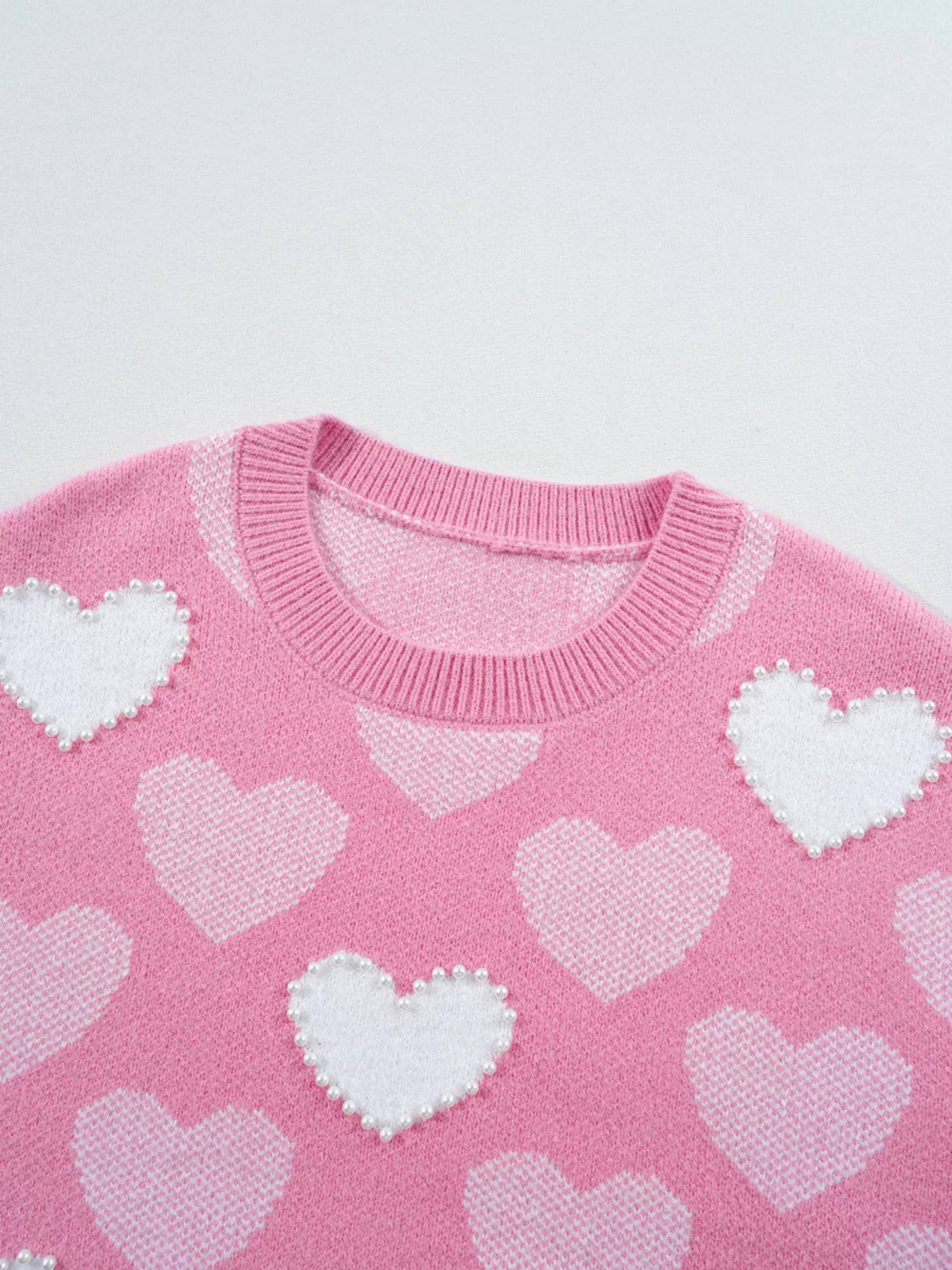 Pearled Heart Print Sweater - Detail View 8