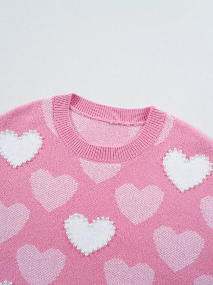 Pearled Heart Print Sweater - Detail View 8