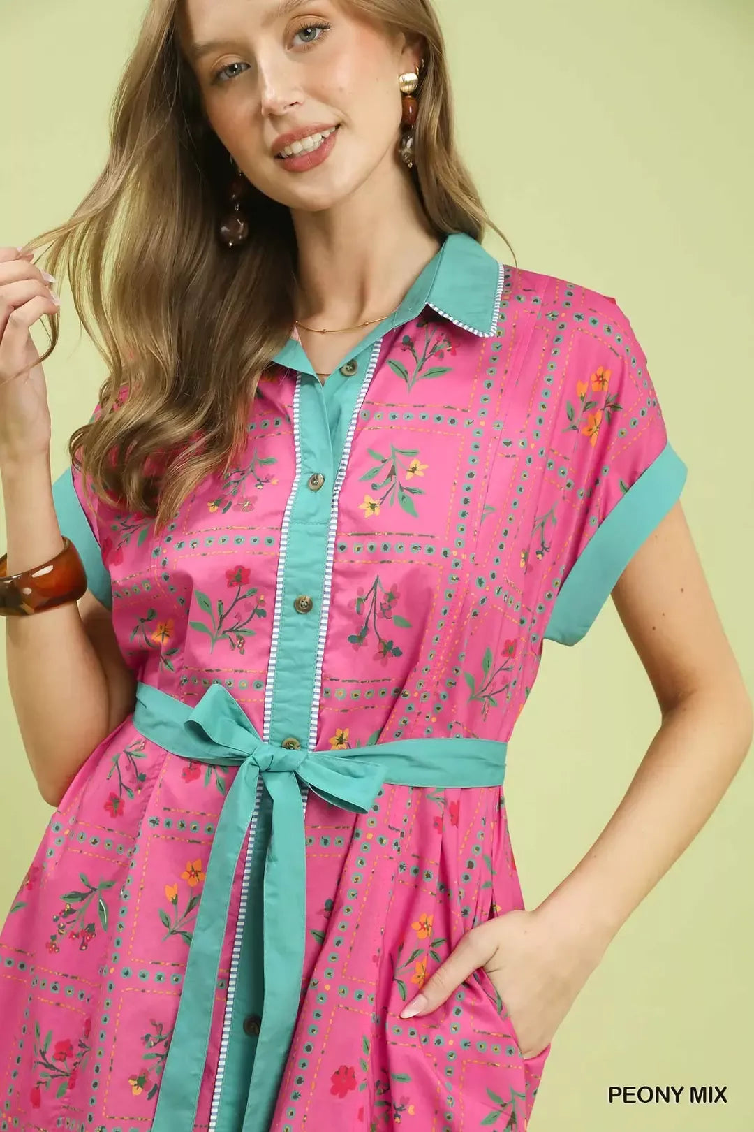 Mix Floral Button-Front Midi Dress