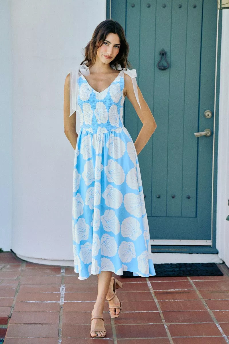 Give Them Shell Shoulder Tie Midi Dress