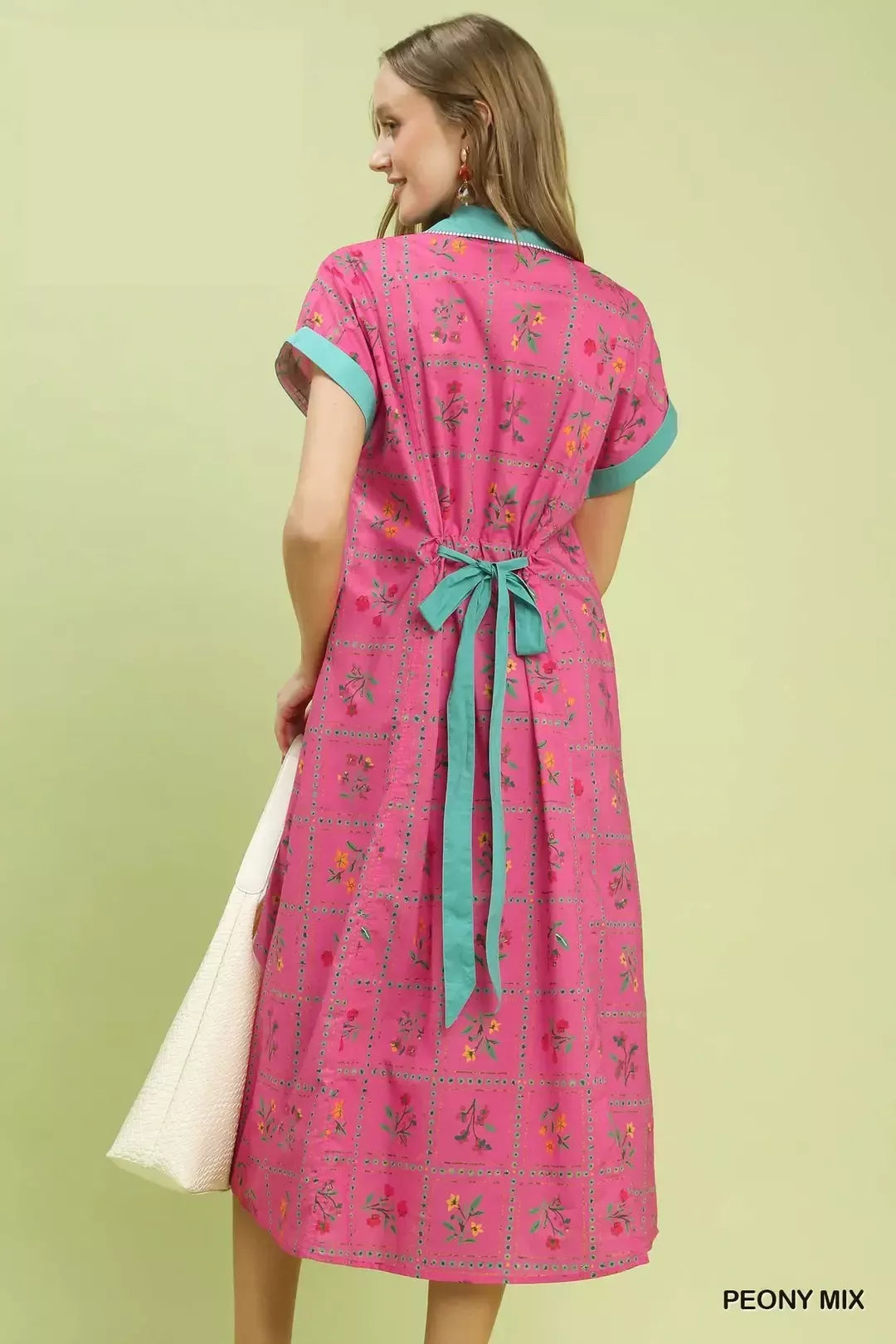 Mix Floral Button-Front Midi Dress