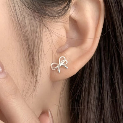 Sterling Silver Bow Earrings - Side View