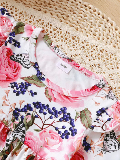 Floral Ruffle Trim Top & Distressed Jeans Set - Detail View 5