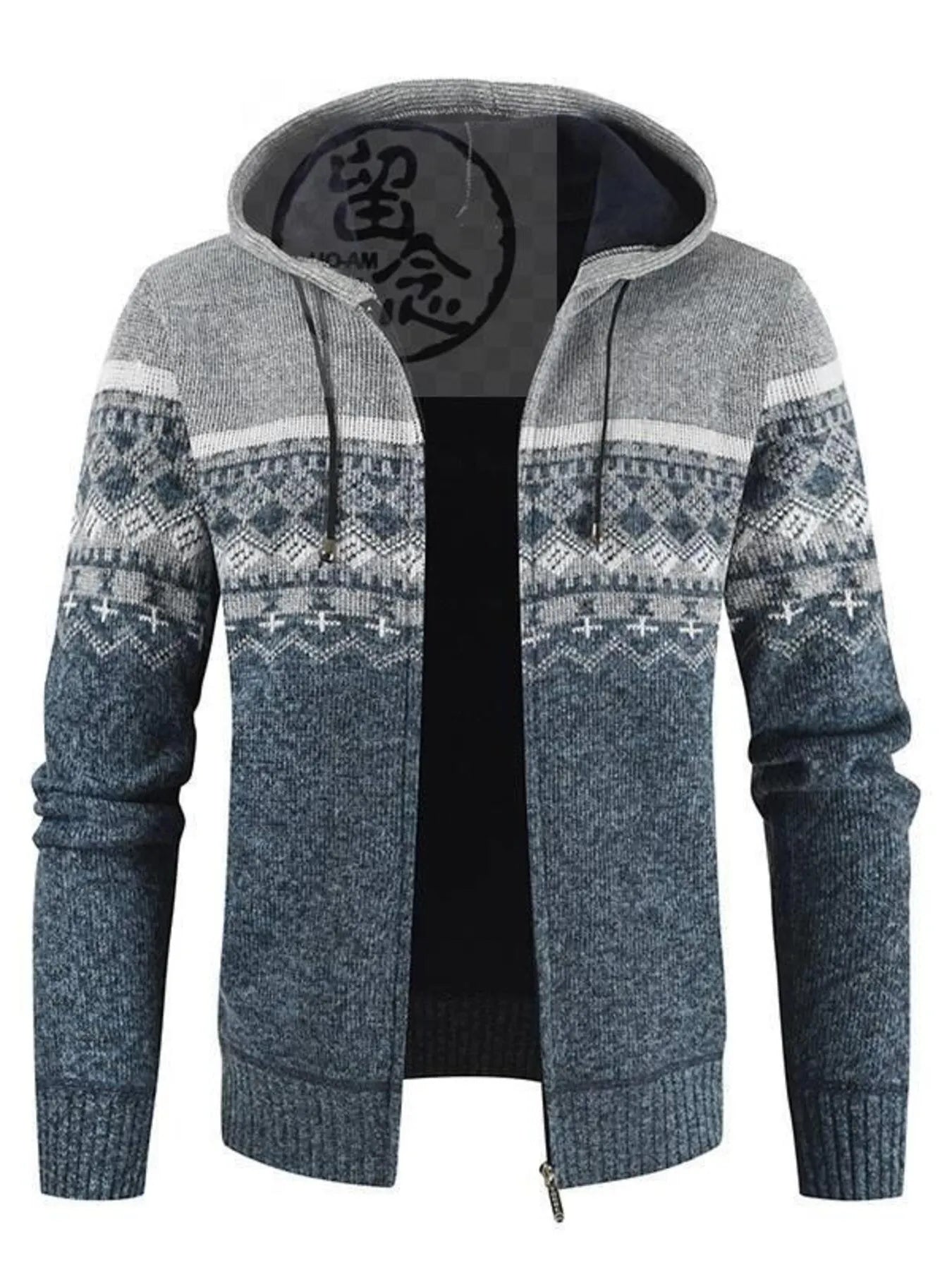Men's Nordic Print Hooded Cardigan