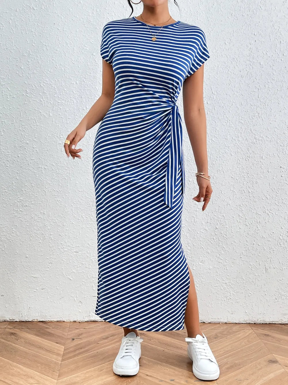Side Tie Striped T-Shirt Dress