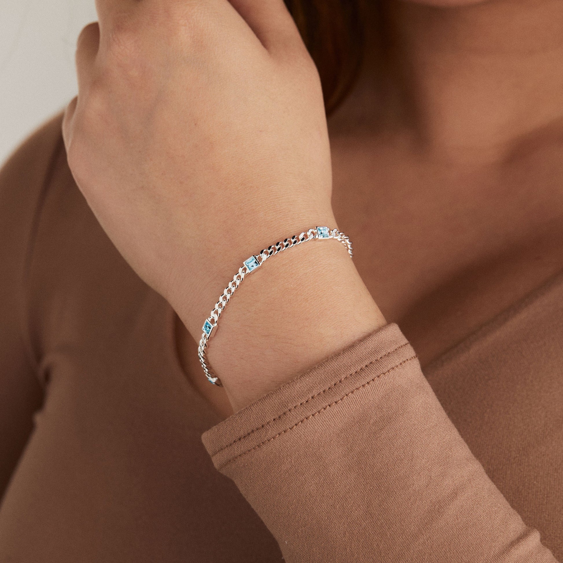 Aquamarine Curb Chain Bracelet - Alex and Ani - Side View