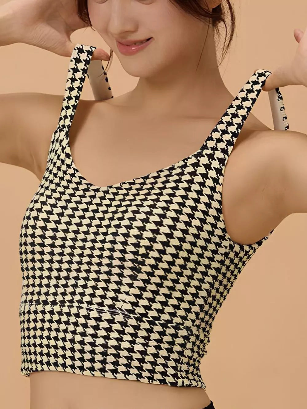 Cross Back Houndstooth Active Bra