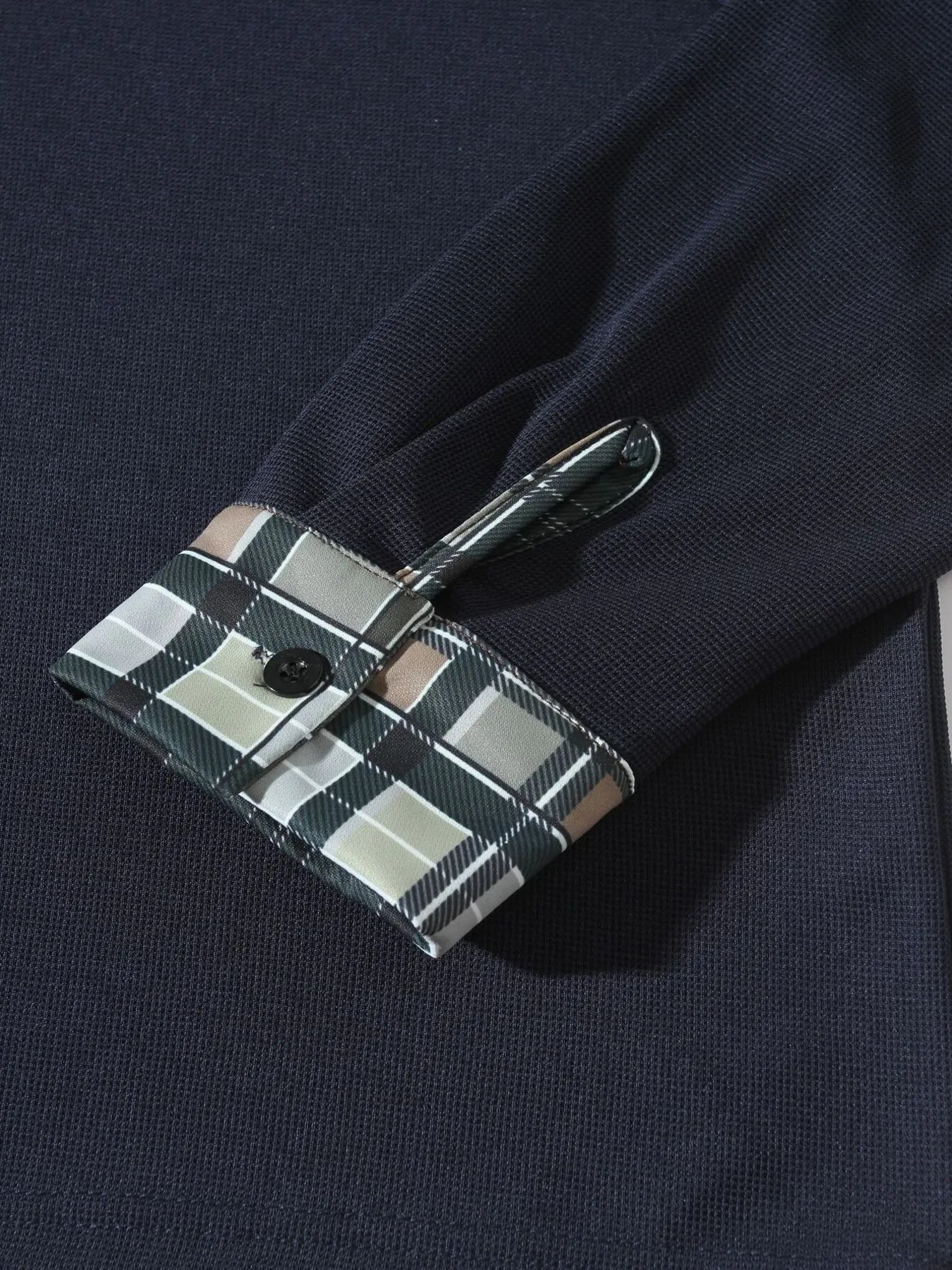 Men's Contrast Plaid Collar Long Sleeve Polo