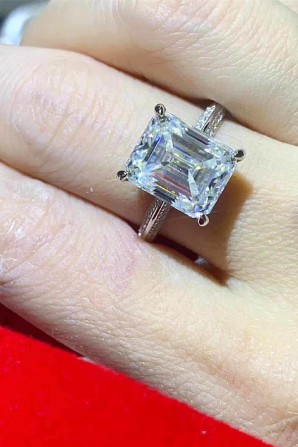5 Carat Emerald-Cut Solitaire Moissanite Set in Platinum-Plated 925 Sterling Silver