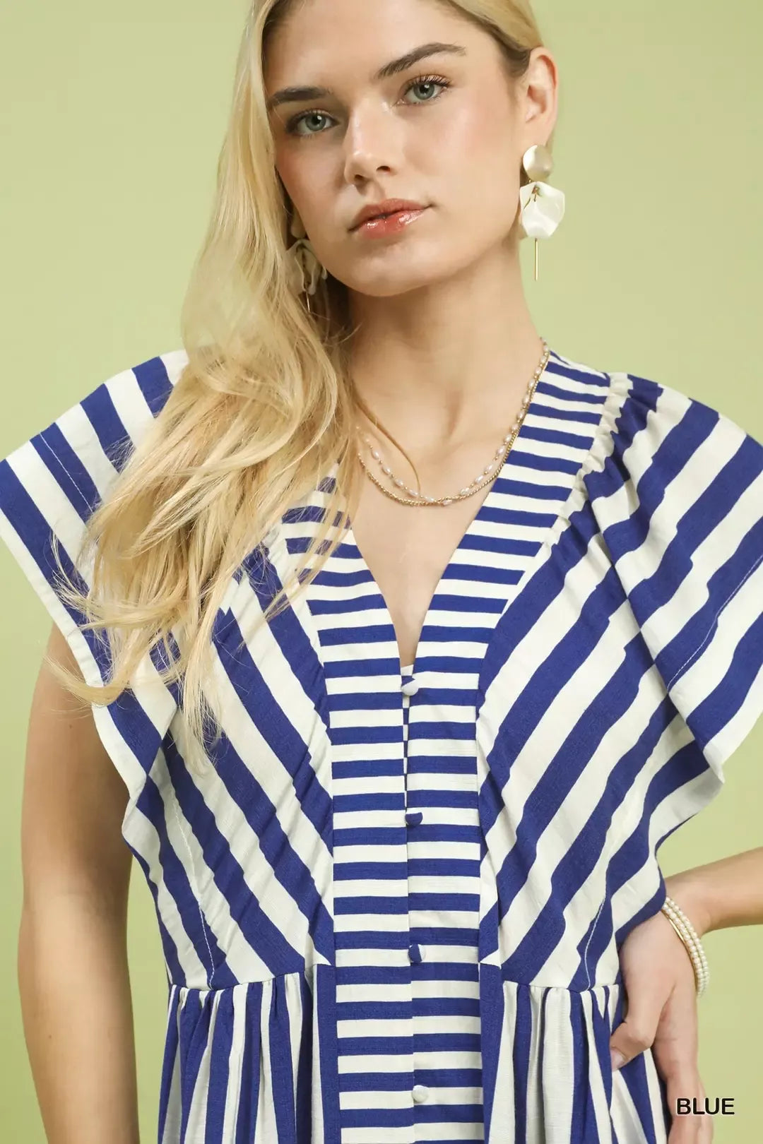 Striped Button-Front Midi Dress - Detail View 5