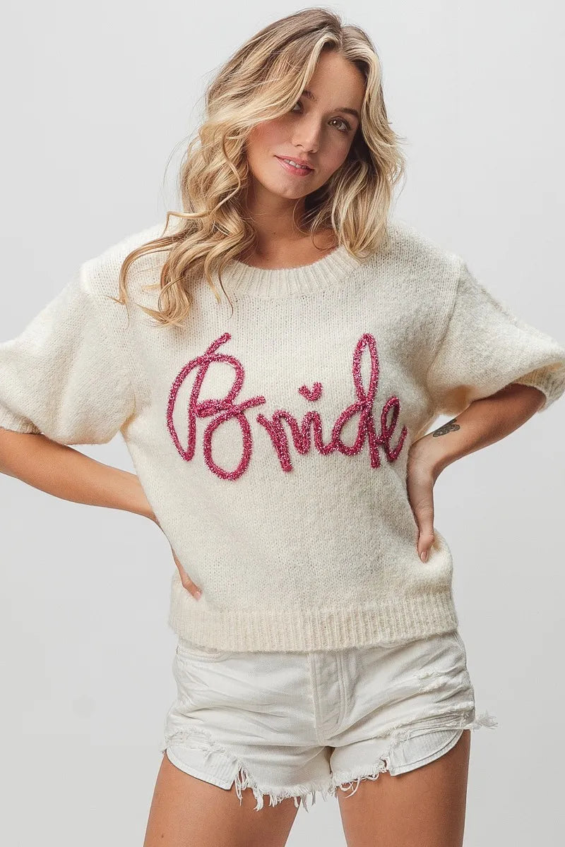 BRIDE Metallic Puff Sleeve Sweater