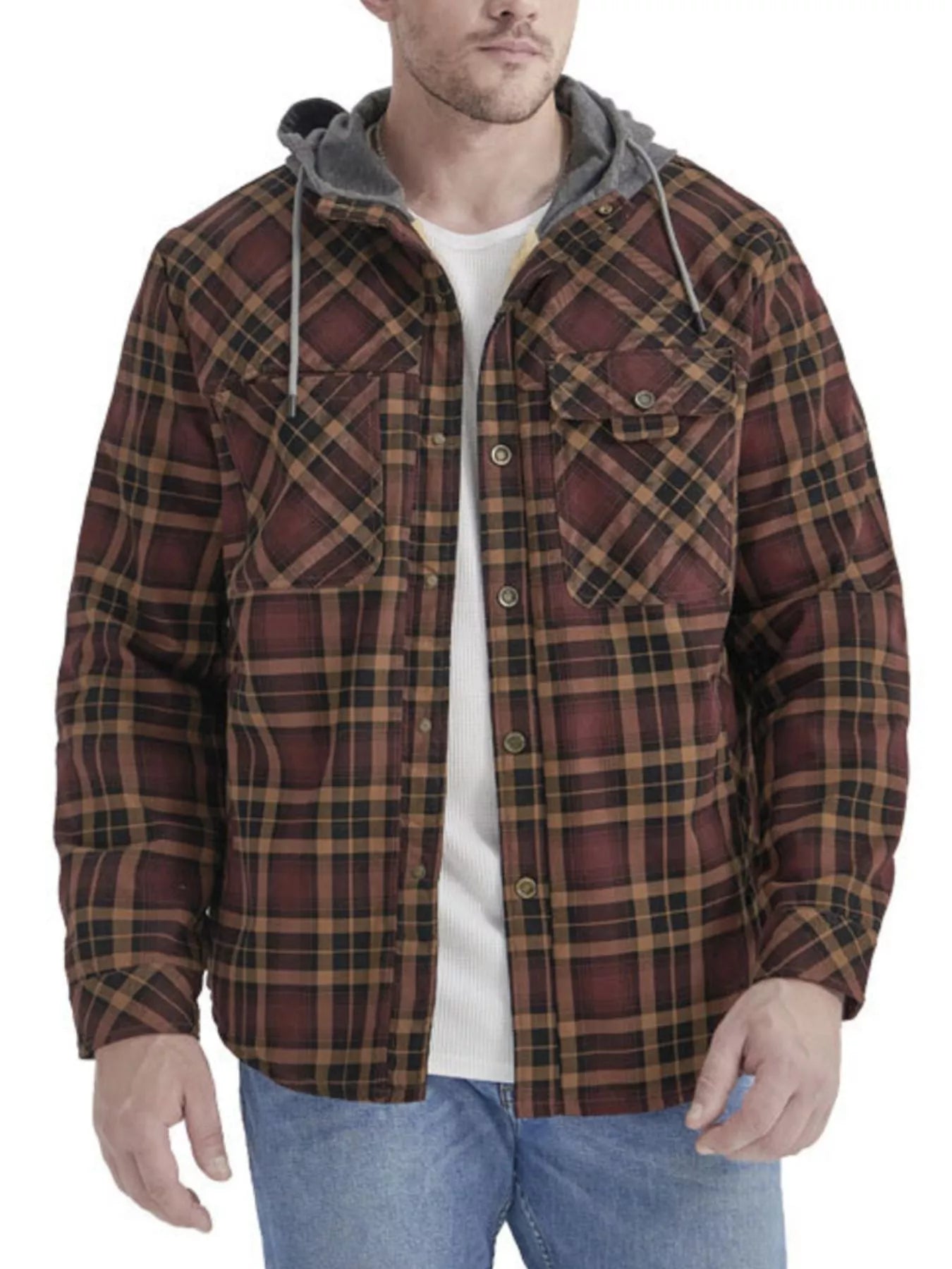Men's Plaid Flannel Hooded Jacket