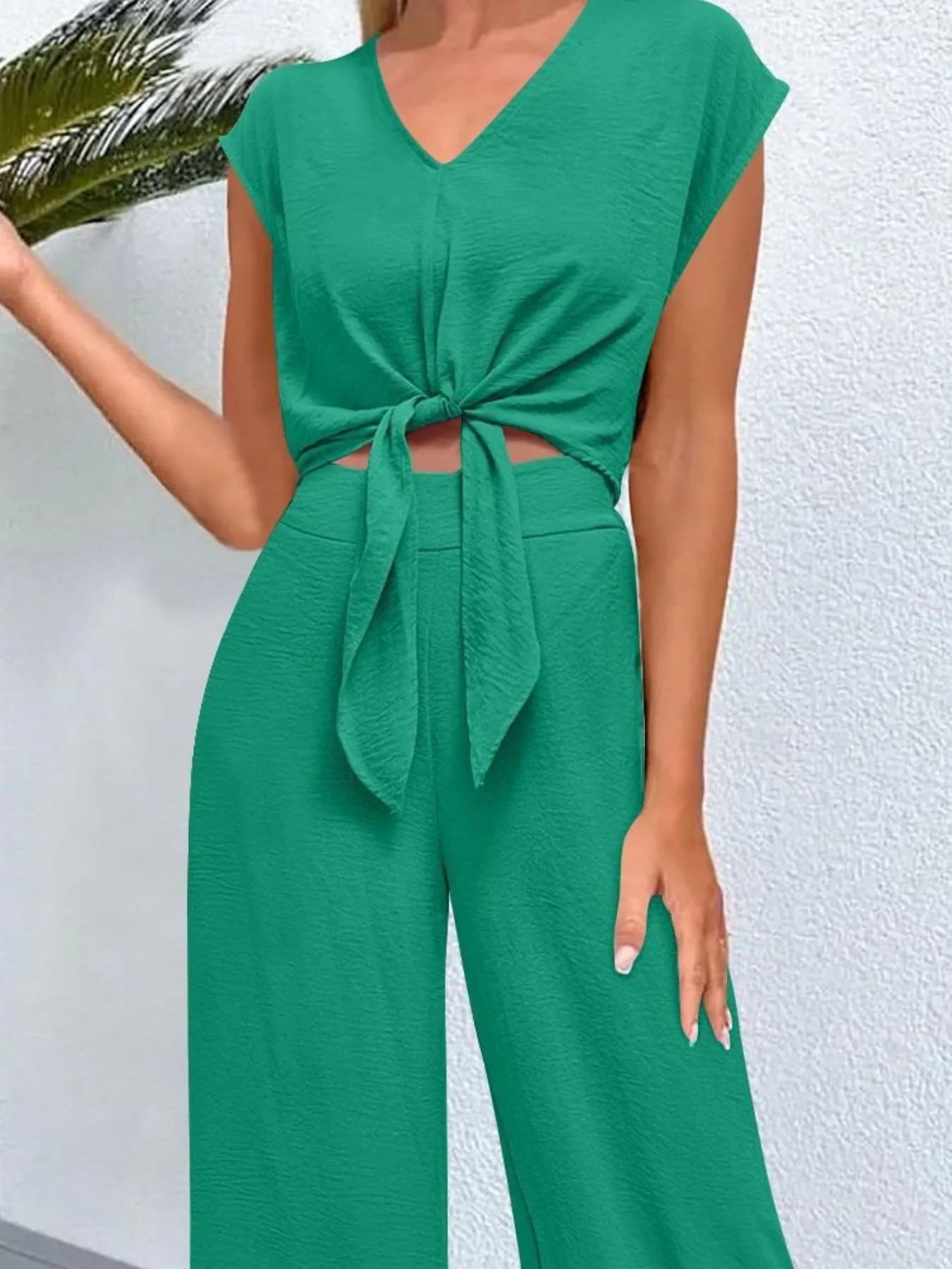 Casually Cool Tie Front Top and Wide Leg Pants Set