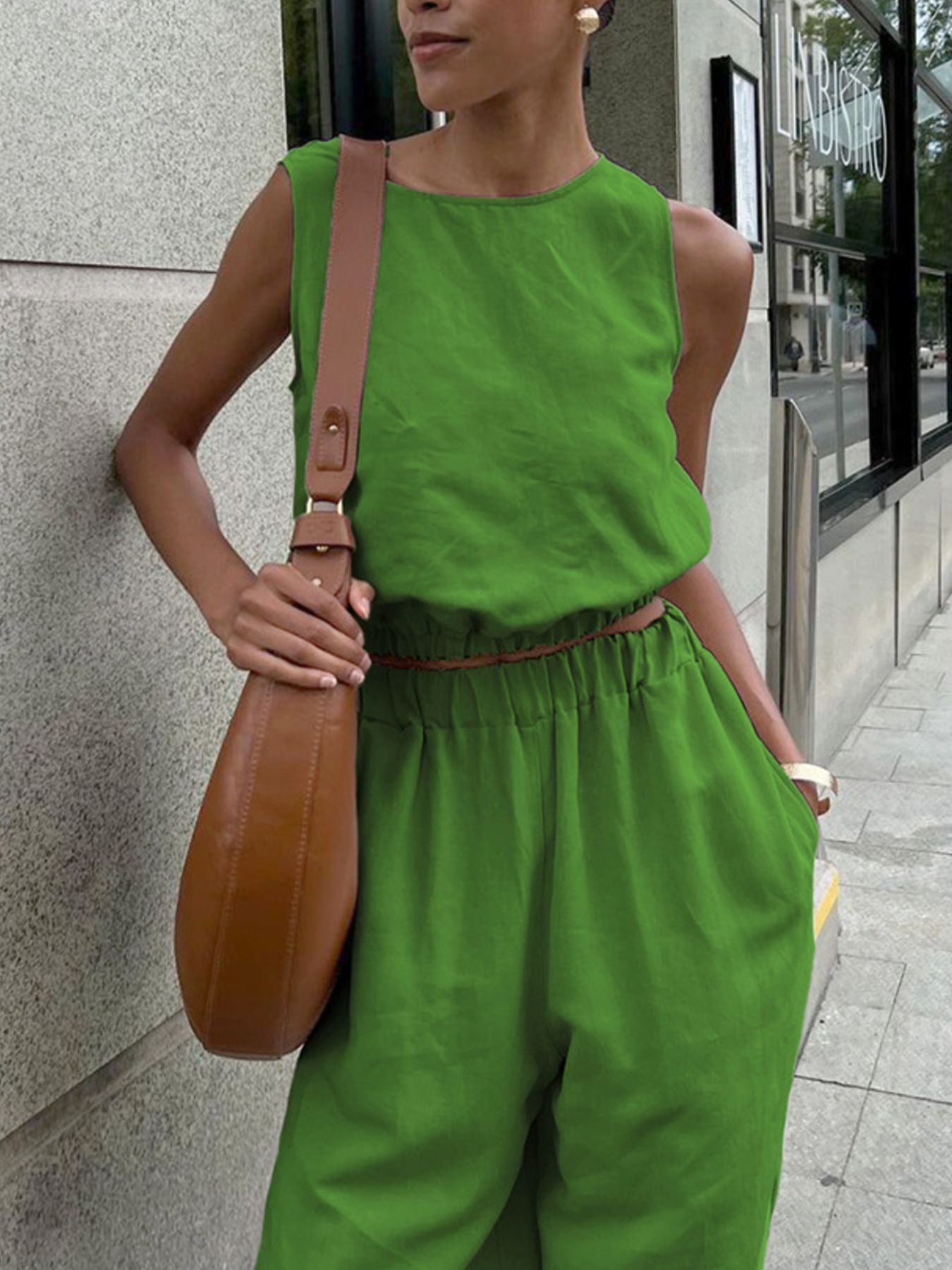 Hemp-blend Crop Top and Side Slit Pants Set