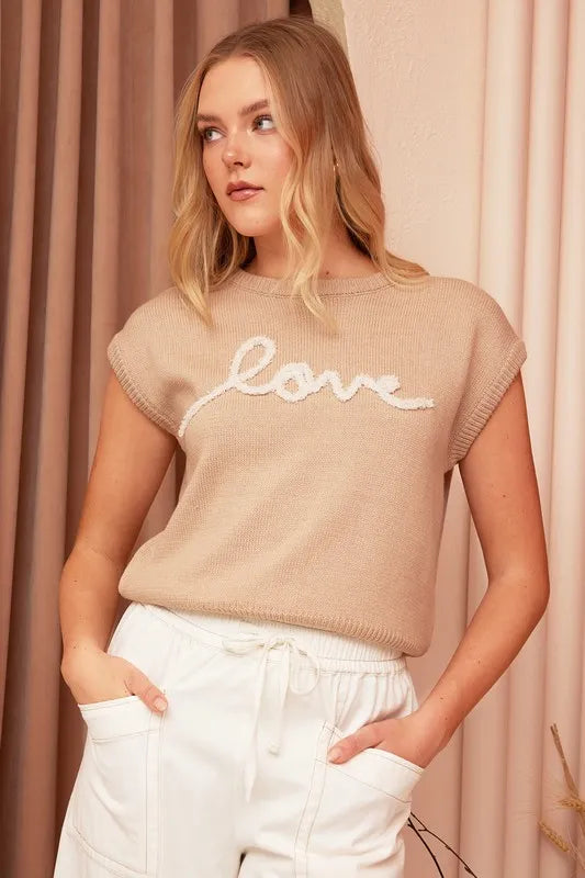 Love Letter Round Neck Cap Sleeve Knit Top