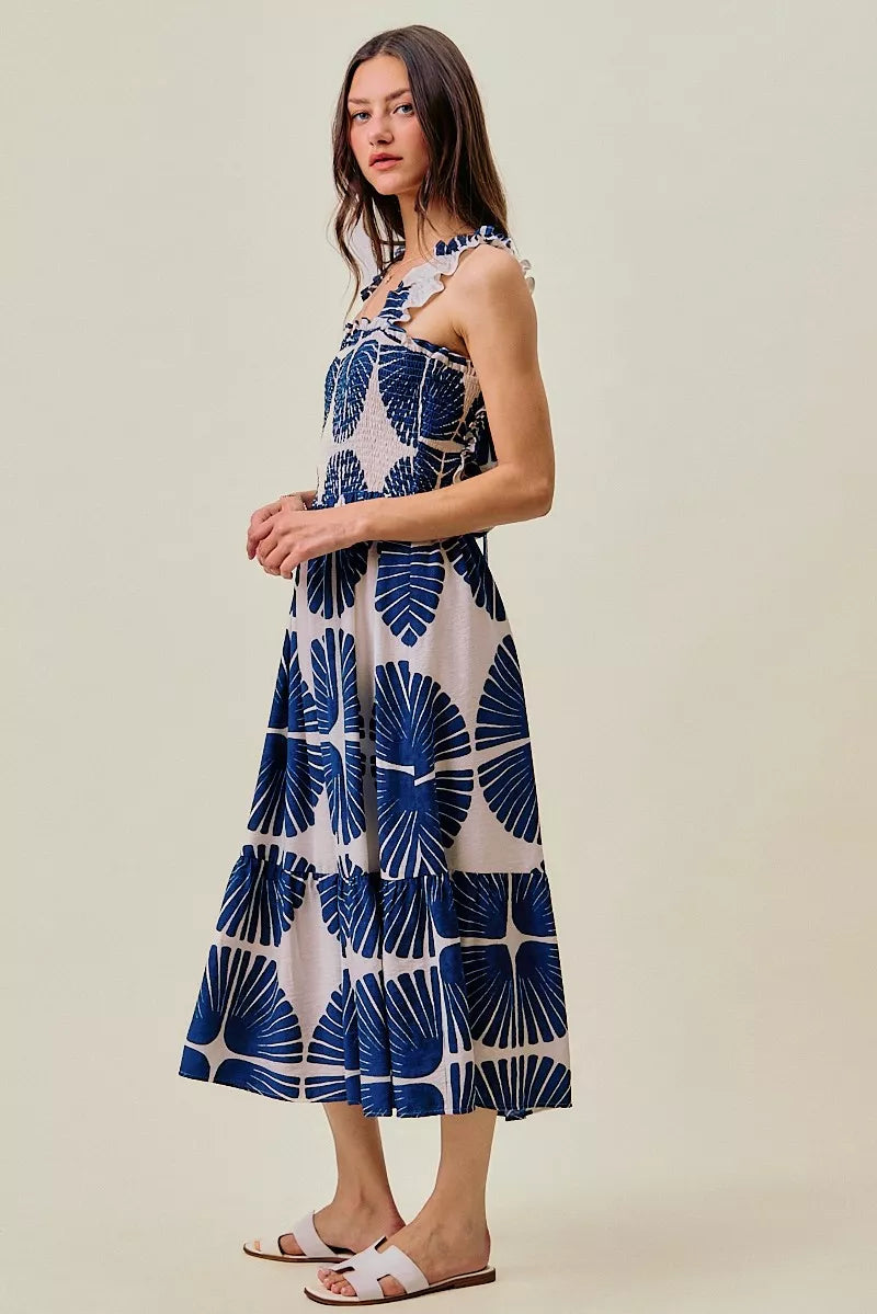 Smocked Tied-Back Summer Midi Dress