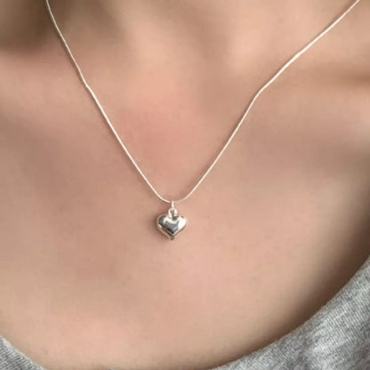 Puffy Heart Necklace - Platinum-Plated Sterling Silver - Back View