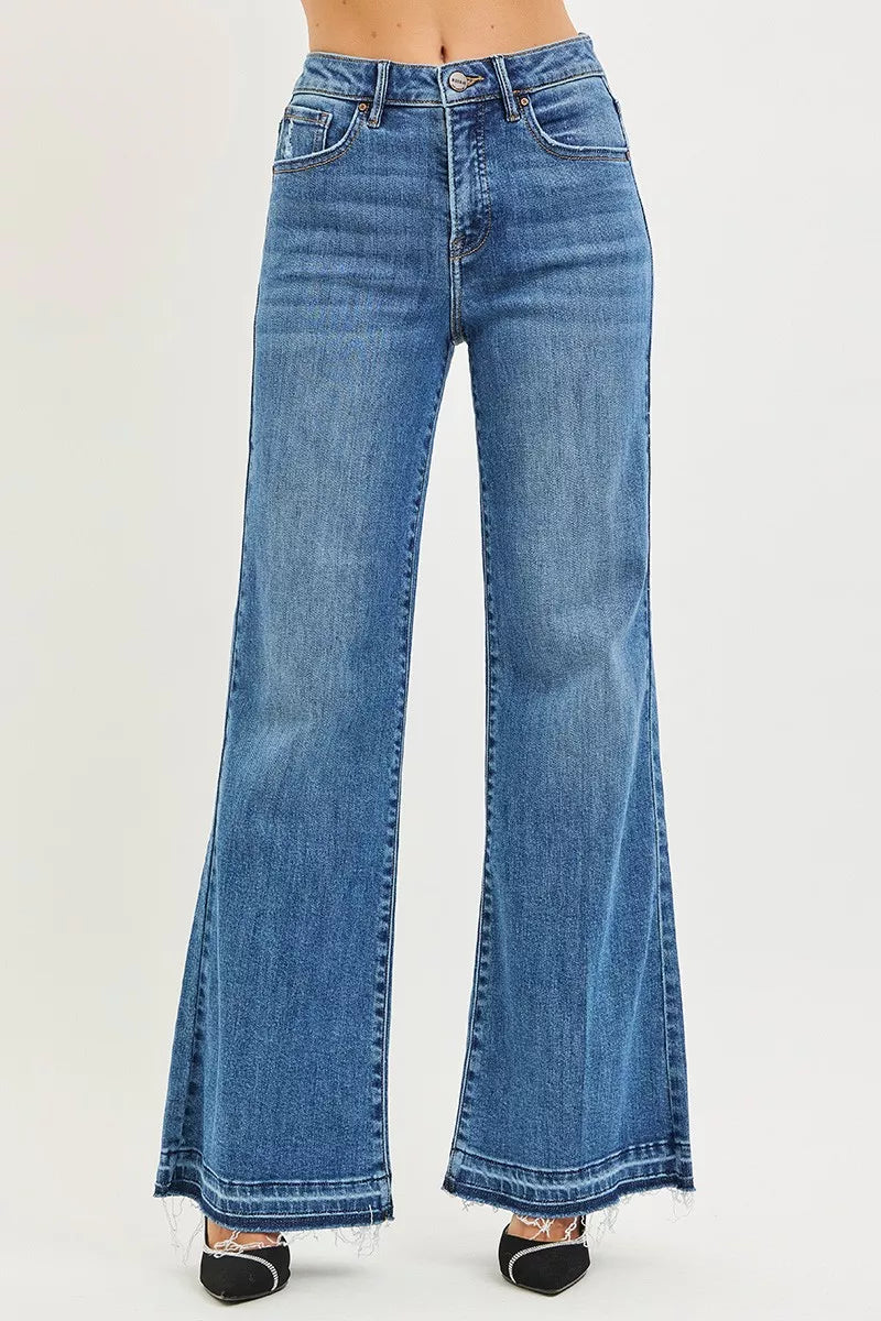 Frayed Hem Wide Leg Jeans