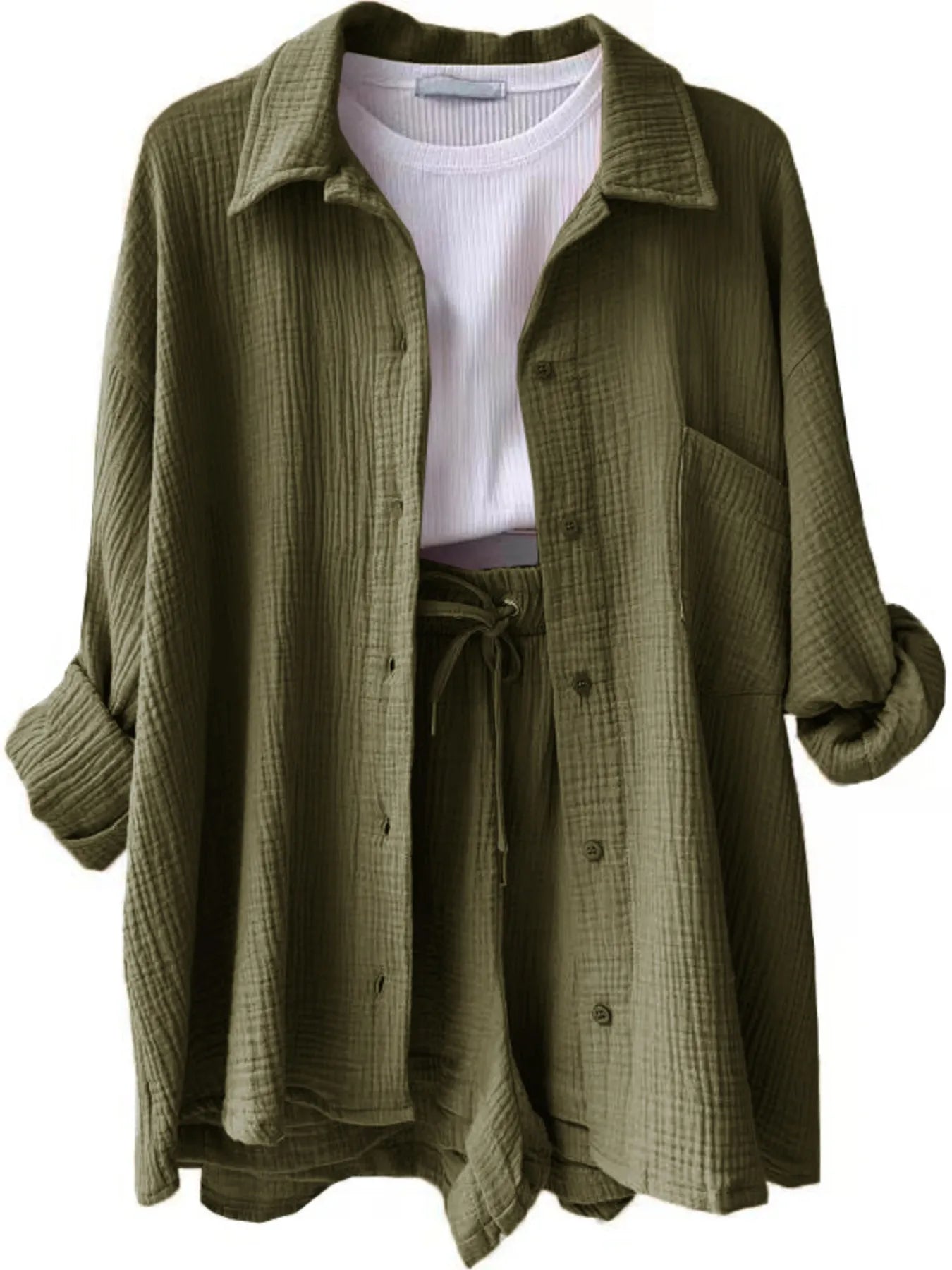 Muslin Button Up Shirt and Shorts Set