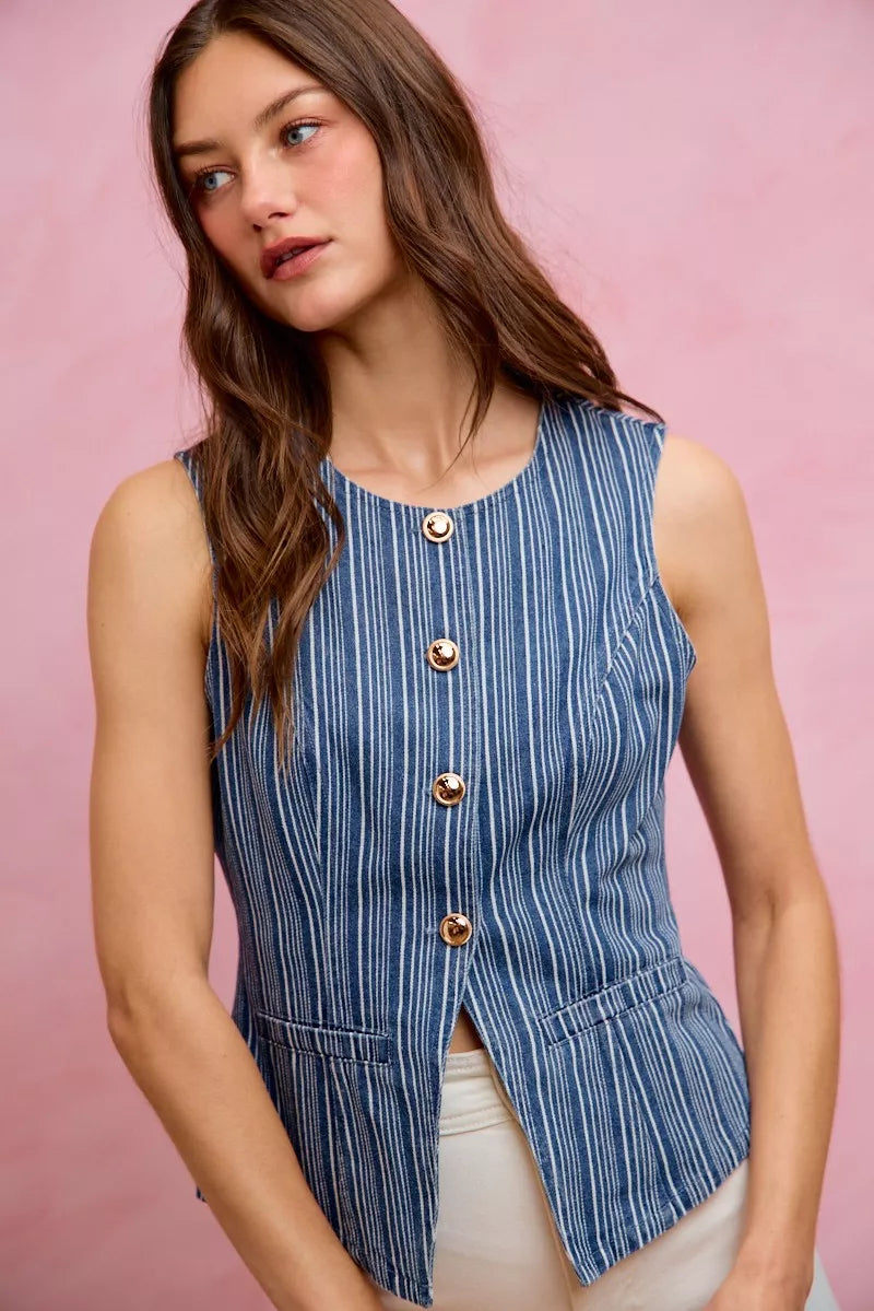 Stripe Slim Fit Denim Vest Top