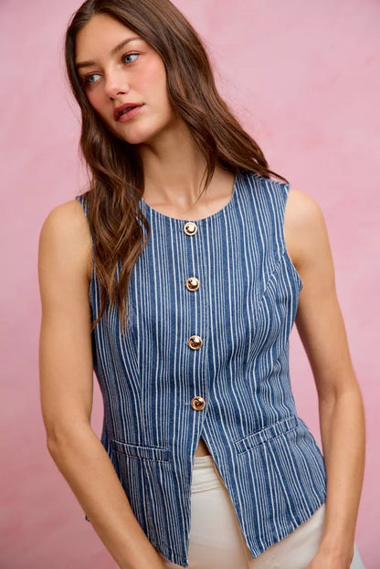 Stripe Slim Fit Denim Vest Top - Detail View 21